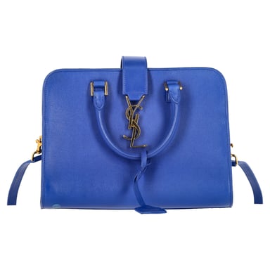 Saint Laurent Baby Monogram Cabas Tote in Blue Leather
