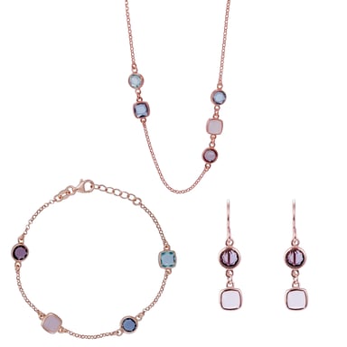 Orphelia 'Fawn' Women's 925 Sterling Silver Set: Chain + Bracelet + Earrings - Rose SET-7410