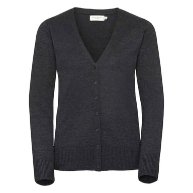 Russell Collection Ladies/Womens V-neck Knitted Cardigan (Charcoal Marl)