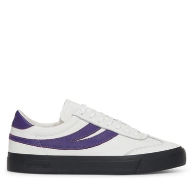 Superga Unisex Adult 4834 Club S Swallow Contrast Detail Vegan Leather Trainers (White Avorio/Purple/Grey/Black)