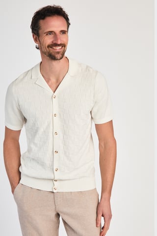 Ecru Cotton Knitted Check Shirt