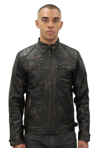Chaqueta motera acolchada de piel Vintage para hombre-Monaco