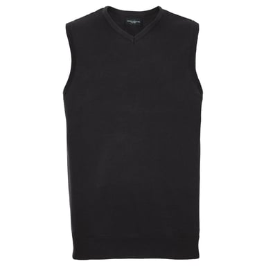 Russell Collection Mens Cotton Acrylic V Neck Sleeveless Sweatshirt (Black)