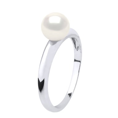 Ring - White Gold - Real Cultured Freshwater Pearl Round 6-7 mm