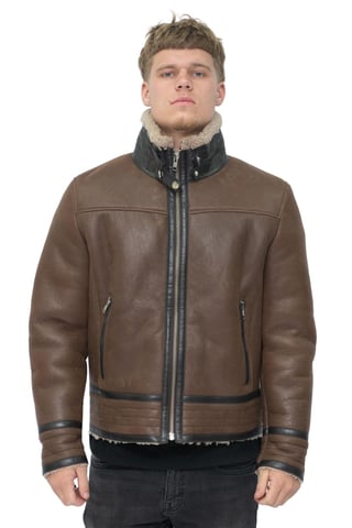 Chaqueta de motociclista de piel de oveja estilo piloto retro para hombre - Bogotá