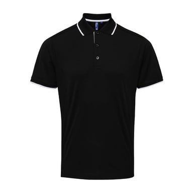 Premier Mens Coolchecker Contrast Pique Polo Shirt (Black/White)