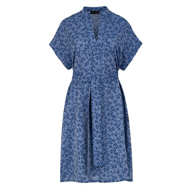 Vestido Azul con Estampado Floral y Ciertas Aberturas Laterales