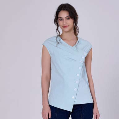 Double breasted pleated asymmetric top