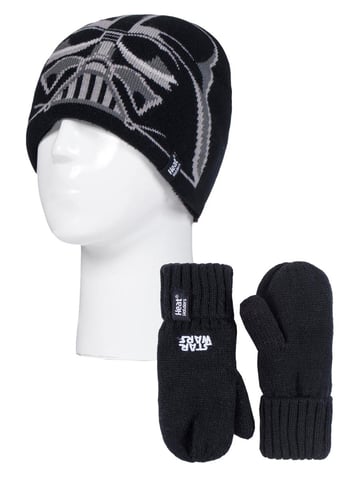 Heat Holders - Juego de gorro y manoplas de invierno con forro polar Marvel/Star Wars para niños - Darth Vader