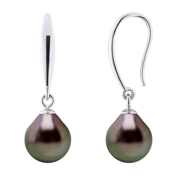 Earrings of Silver 925 and Real Cultured Tahiti Pearls Pear 8-9 mm