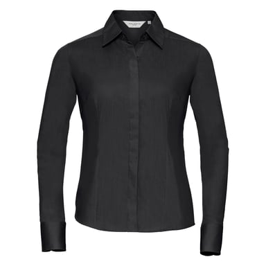 Russell Collection Ladies/Womens Long Sleeve Poly-Cotton Easy Care Fitted Poplin Shirt (Black)