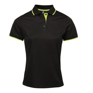 Premier Womens/Ladies Contrast Coolchecker Polo Shirt (Black/Lime)