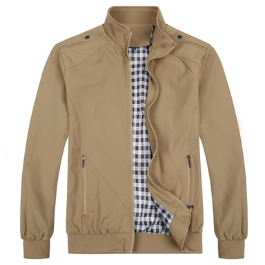 Men's Bomber Jacket with Stand-Up Collar, Transitional Jacket for Autumn, Casual Sports Jacket Khaki