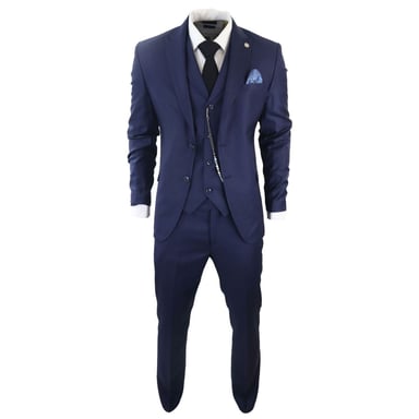 Traje clásico de 3 piezas liso azul marino para hombre