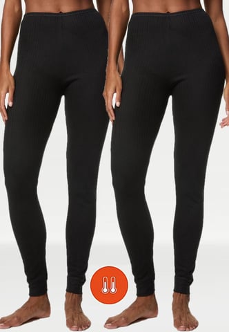 M & S Womens 2 Pack Thermal Pointelle Leggings En Negro