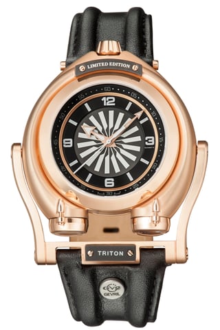GV2 Triton Reloj de cuero negro de piel de becerro con esfera negra para hombre