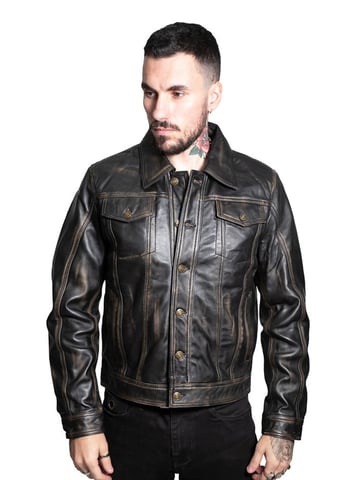 Chaqueta de cuero estilo camionero retro para hombre - Constantine