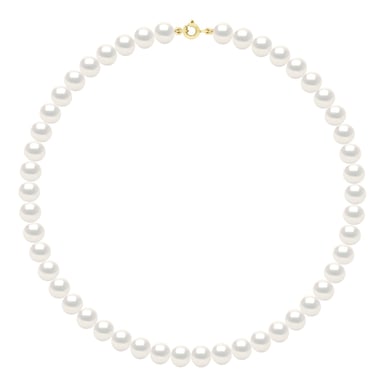 Necklace Gold - Row of Real Freshwater Pearls Semi Round 8 - 9 mm