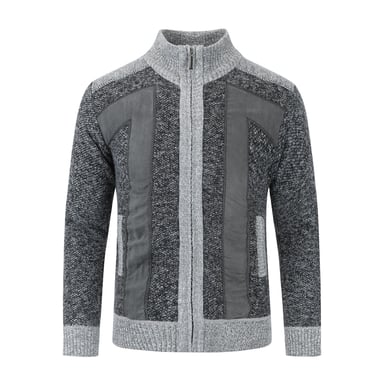 Men's Cardigan with Zip Stand-Up Collar Cardigan Chunky Knit Lined Jumper for Winter Dark Gray