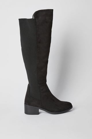 Wide Fit Hannah Elastic Back Low Heel Almond Toe Knee Boots
