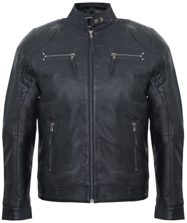 Chaqueta de cuero para carreras con cremallera y estilo motero