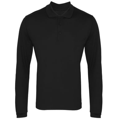 Premier Mens Long Sleeve Coolchecker Pique Polo Shirt (Black)