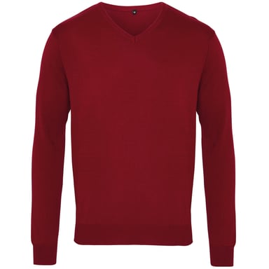 Premier Mens V-Neck Knitted Sweater (Burgundy)