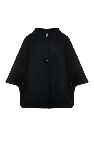 Black Faux Mouflon Cape with Buttons