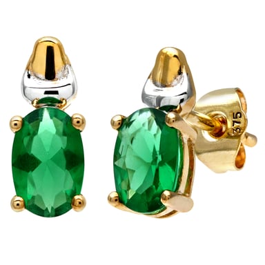 Pendientes con piedra de nacimiento de esmeralda creada con circonita cúbica para mujer en oro amarillo y blanco de 9 quilates