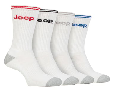 Calcetines Deportivos para Hombre | Jeep | 4 Pack Calcetines de Algodón para Correr con Talón y Puntera Reforzados - Blanco