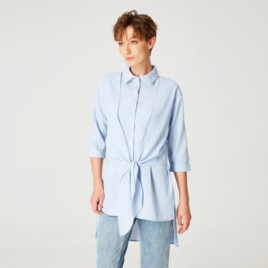 Long shirt with knotted panels in front