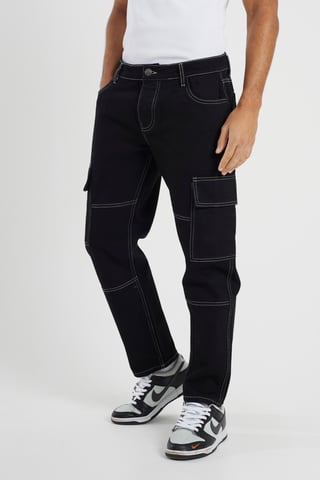 Black Loose Fit Cargo Style Denim Jeans