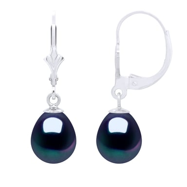 Earrings in White Gold 375 and Real Cultured Freshwater Pearls Pear 8-9 mm