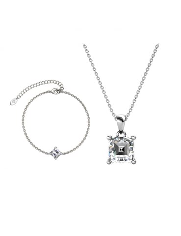 Conjunto Calle Cuadrado Simple - Plata y Cristal