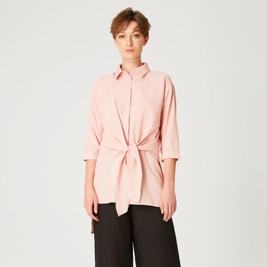 Long shirt with knotted panels in front