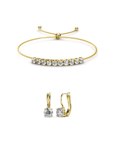 Conjunto Mia Cristal Redondo - Oro y Cristal