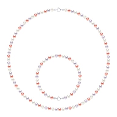 Set Necklace Bracelet is made up of : Necklace of Real Cultured Freshwater Pearls Round 4-5 mm