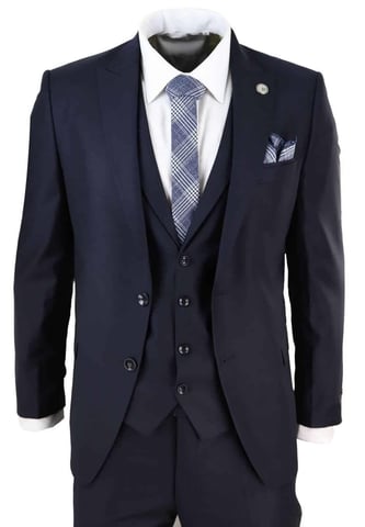 Traje de 3 piezas para hombre, azul marino liso, clásico, corte entallado, elegante, informal, estilo formal de los años 20