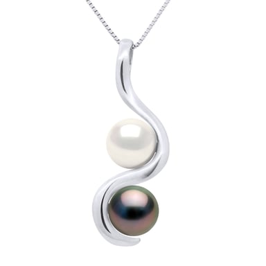 Pendant You & Me - White Gold - 2 Real Cultured Pearls Round 8-9 mm