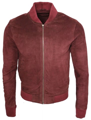 Chaqueta bomber de piel de ante suave de estilo universitario
