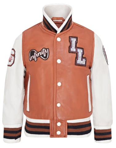 Chaqueta bomber universitaria de cuero Letterman para niños