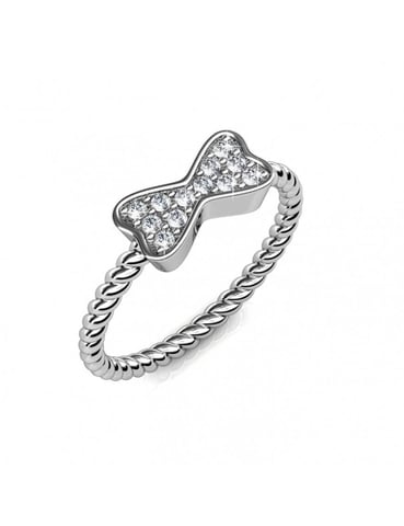 Anillo Cinta Retorcida - Plata y Cristal