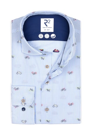 R2 Biycle Print Cutaway Collar Shirt Light Blue