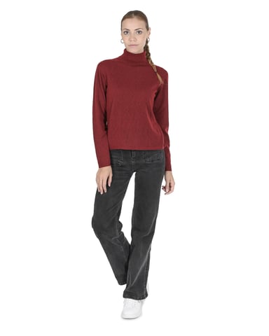 Crown Of Edinburgh Cashmere Pull à Col Roulé Pour Femme Coe 0020 Rouge Foncà‰