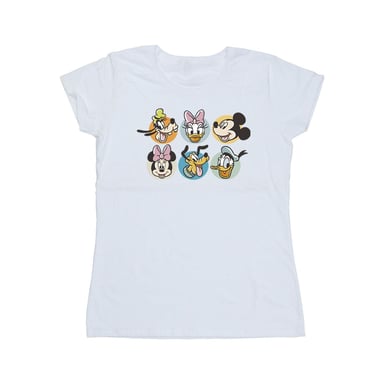 Disney Womens/Ladies Mickey Mouse And Friends Faces Cotton T-Shirt (White)