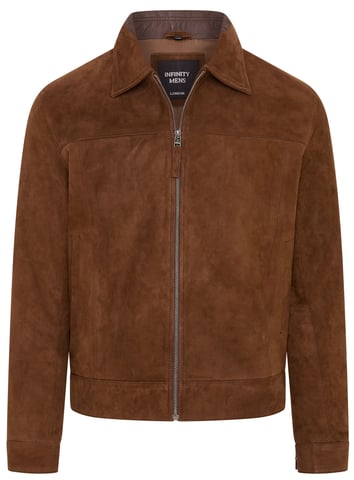 Chaqueta motera Harrington de piel de ante clásica retro marrón para hombre - Bryne