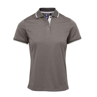 Premier Womens/Ladies Coolchecker Contrast Pique Polo Shirt (Dark Grey/Silver)