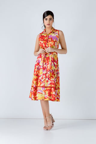 Vestido de estampado multicolor con detalles de botones