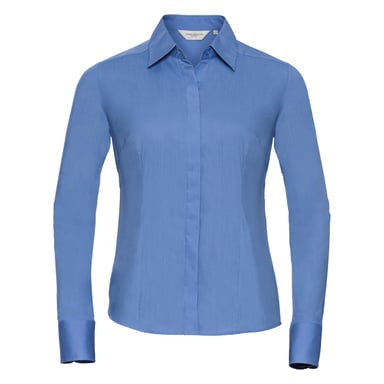 Russell Collection Ladies/Womens Long Sleeve Poly-Cotton Easy Care Fitted Poplin Shirt (Corporate Blue)