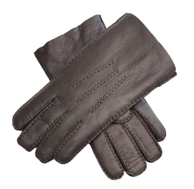 Guantes de piel de oveja de lujo de color marrón para hombre